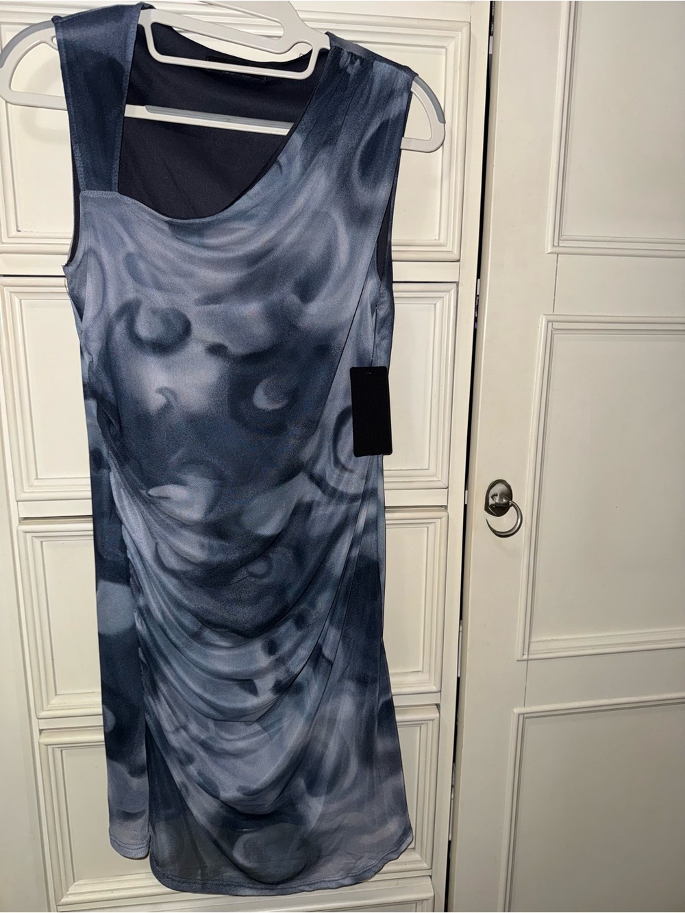 Caution To The Wind Navy Marble-Print Midi Dress